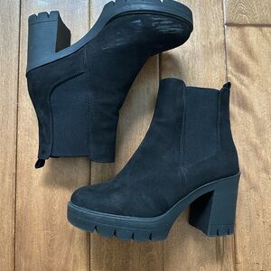Black Suede Platform Chelsea Boot - Women's Block Heel